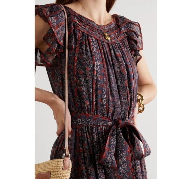 Ulla Johnson Dresses & Skirts - Ulla Johnson Calista Burgunday Floral Print Dress, 2, Missing Silk Belt